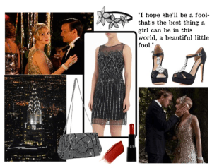 Copia el estilo de El gran Gatsby vestido negro de fiesta