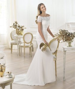Vestido Lambina Pronovias Fashion 2015 escote de barco
