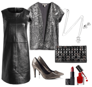 Look de fiesta vestido de cuero negro de Esprit