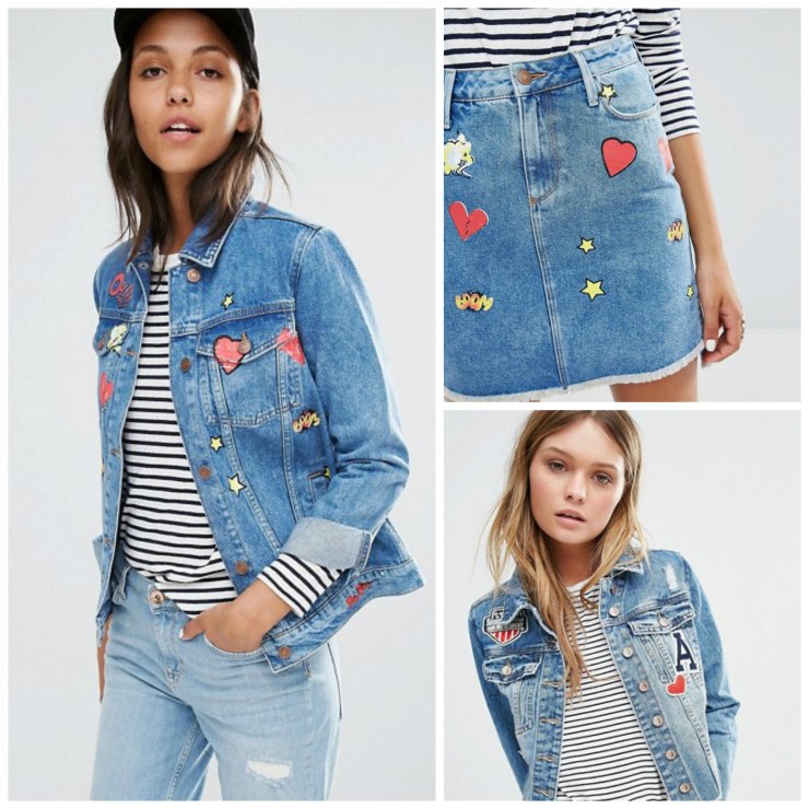 Moda años 90 parches sobre denim