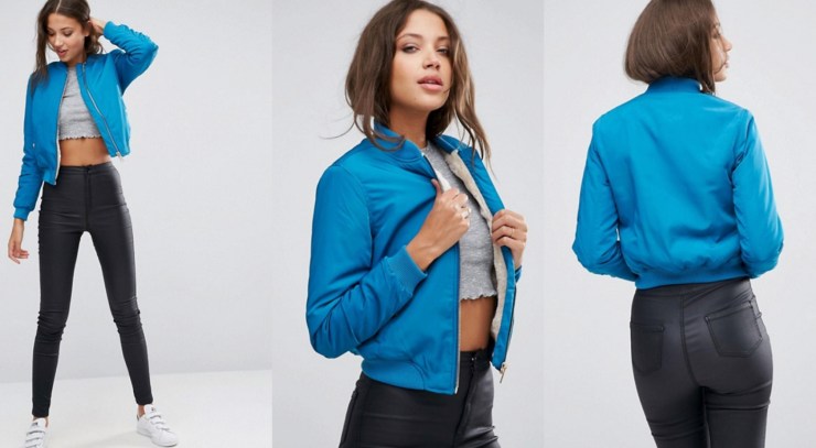 Bomber azul con forro de borreguito de Missguided